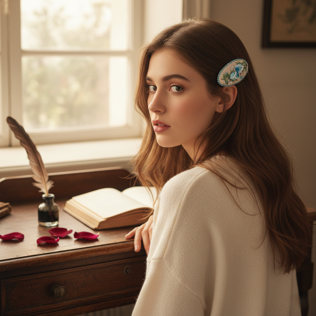 Hand Embroidered 3D Rose Hair Clip