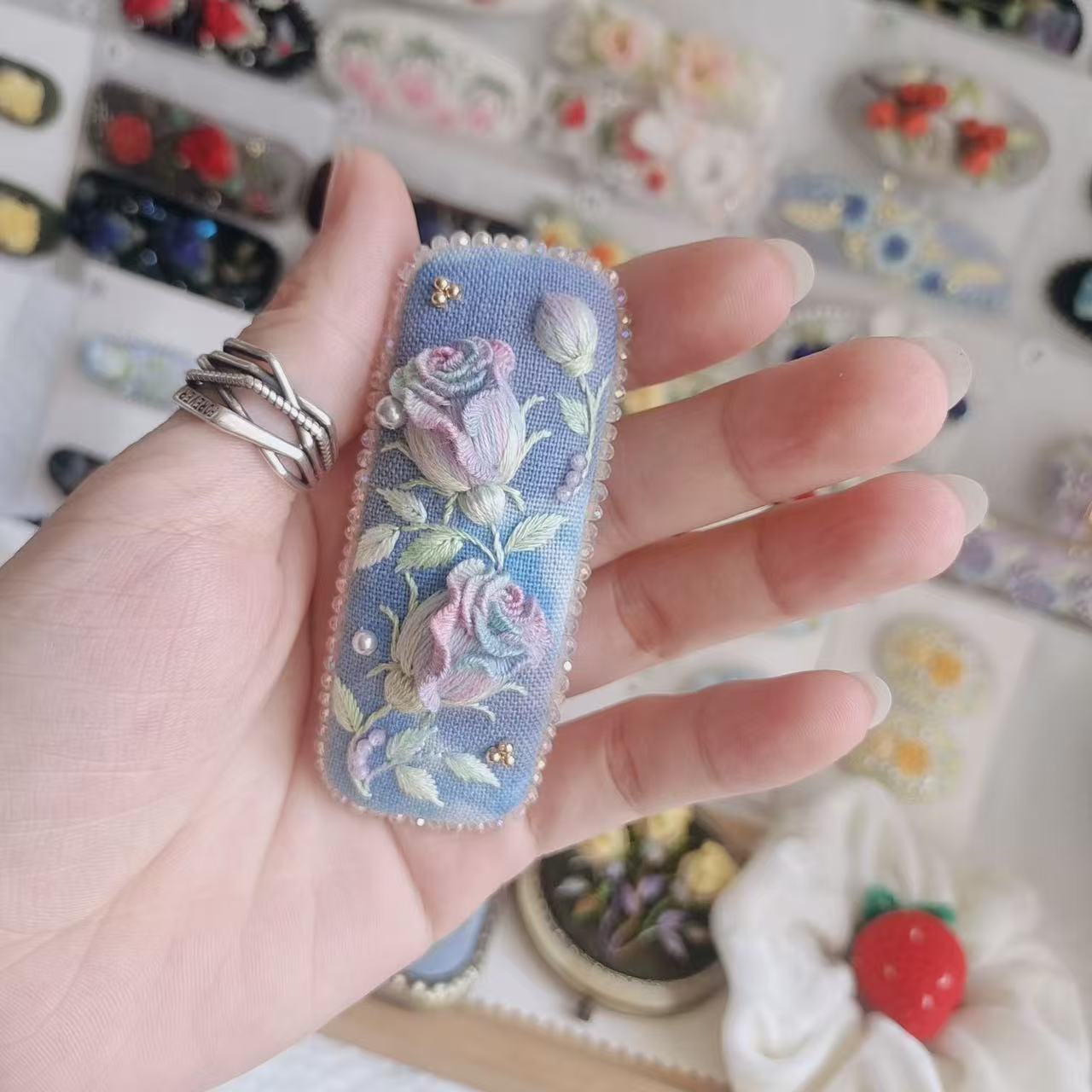 A Love Story for Your Hair: Hand-Embroidered Rose