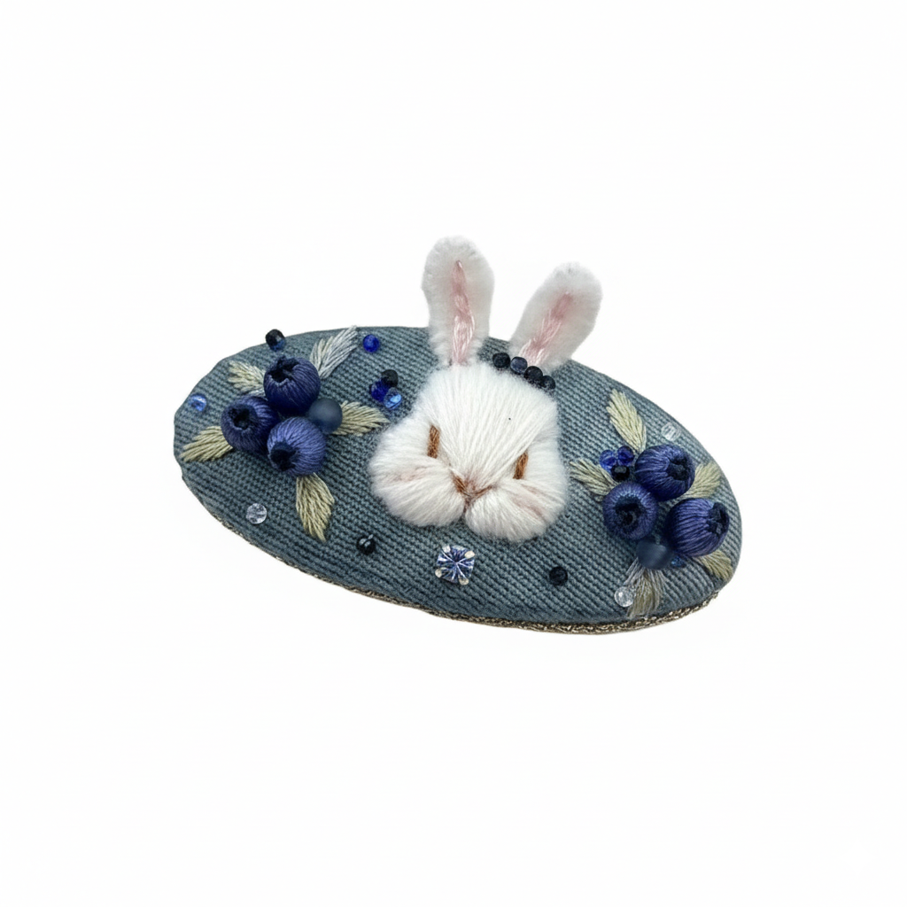 Cute handmade rose and rabbit hair clip crafted purely by hand