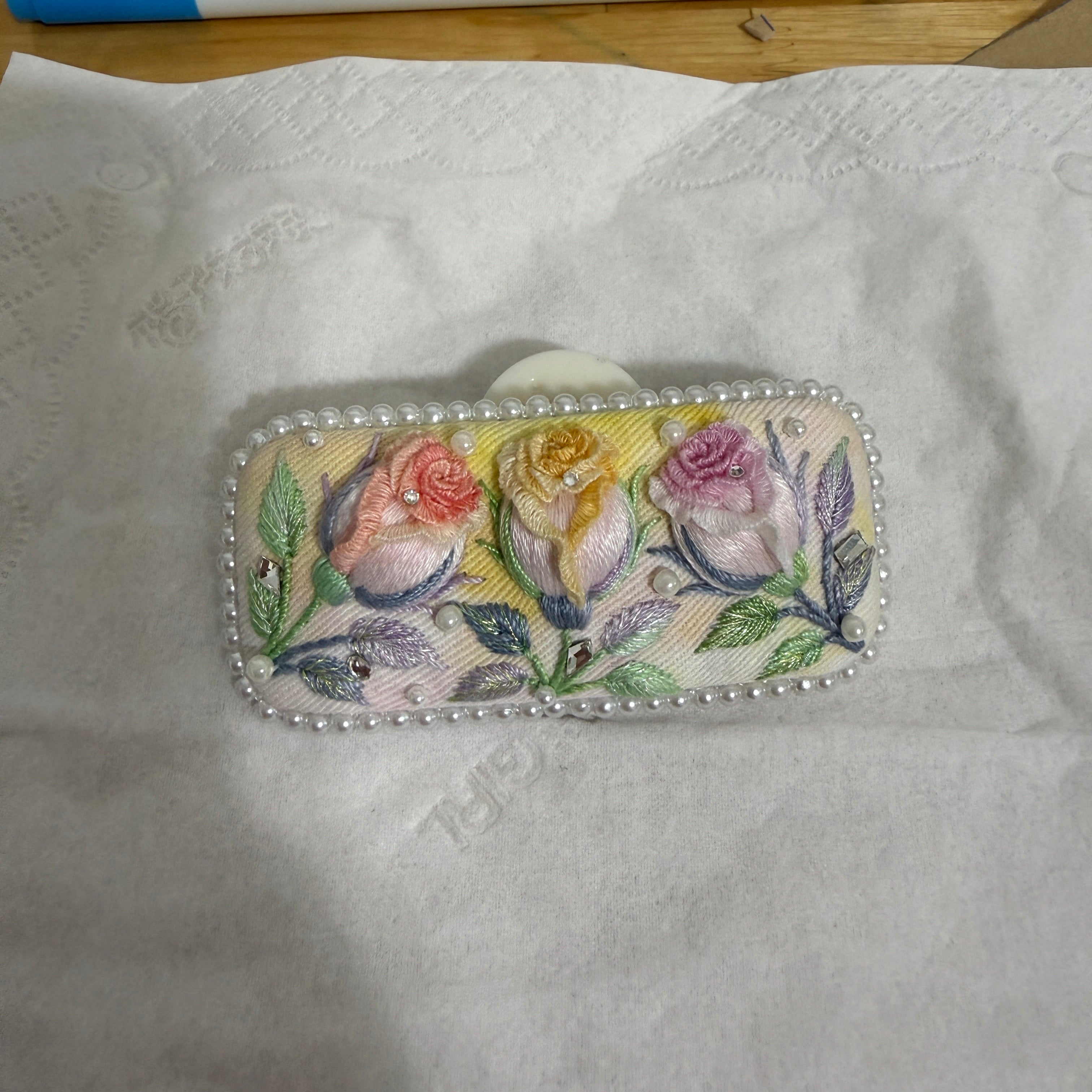 Artisan Embroidered Floral Hair Clip | Unique Handmade Gift for Girlfriend, Bridesmaid