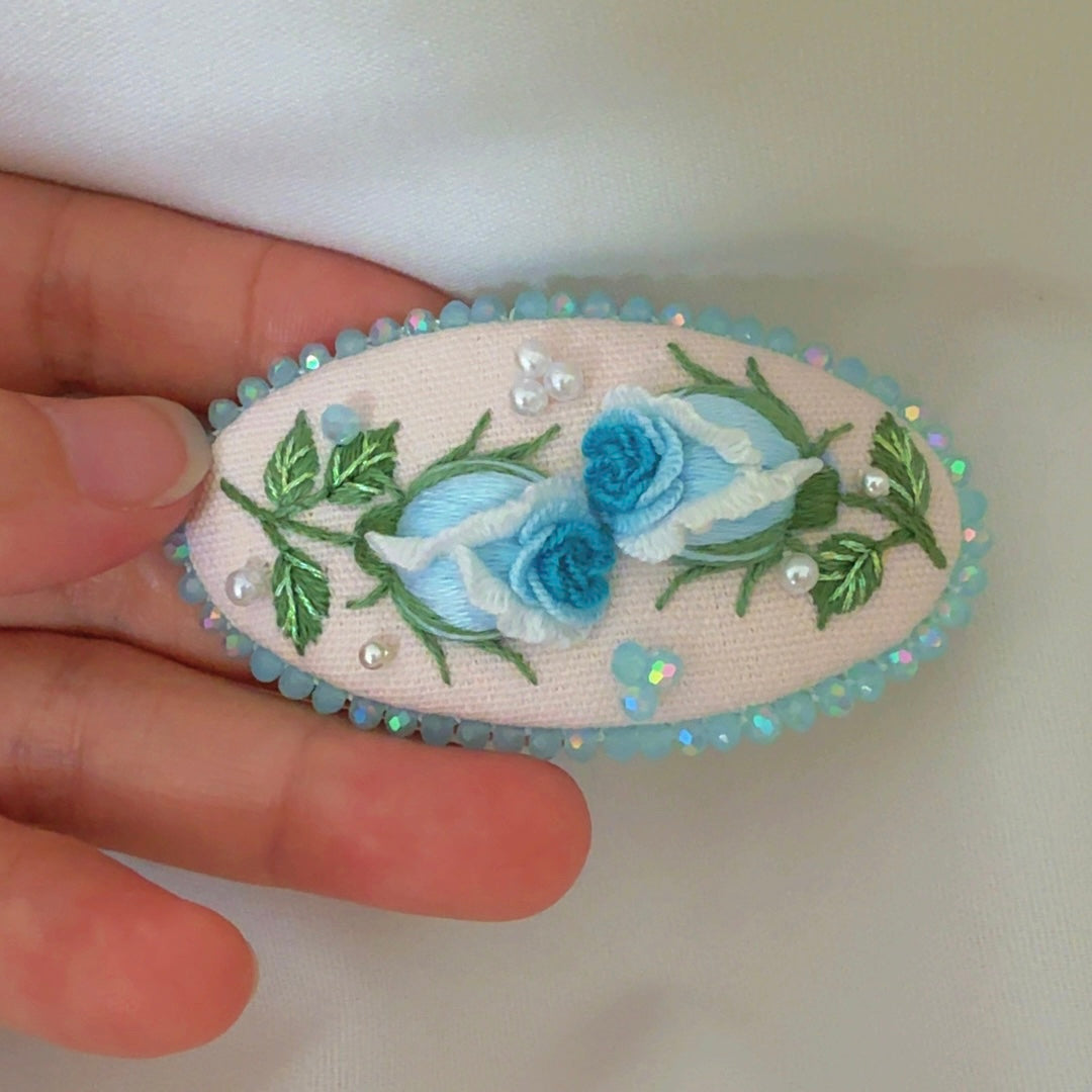 Hand Embroidered 3D Rose Hair Clip