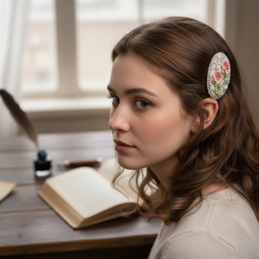 Artisan Embroidered Floral Hair Clip | Unique Handmade Gift for Girlfriend, Bridesmaid