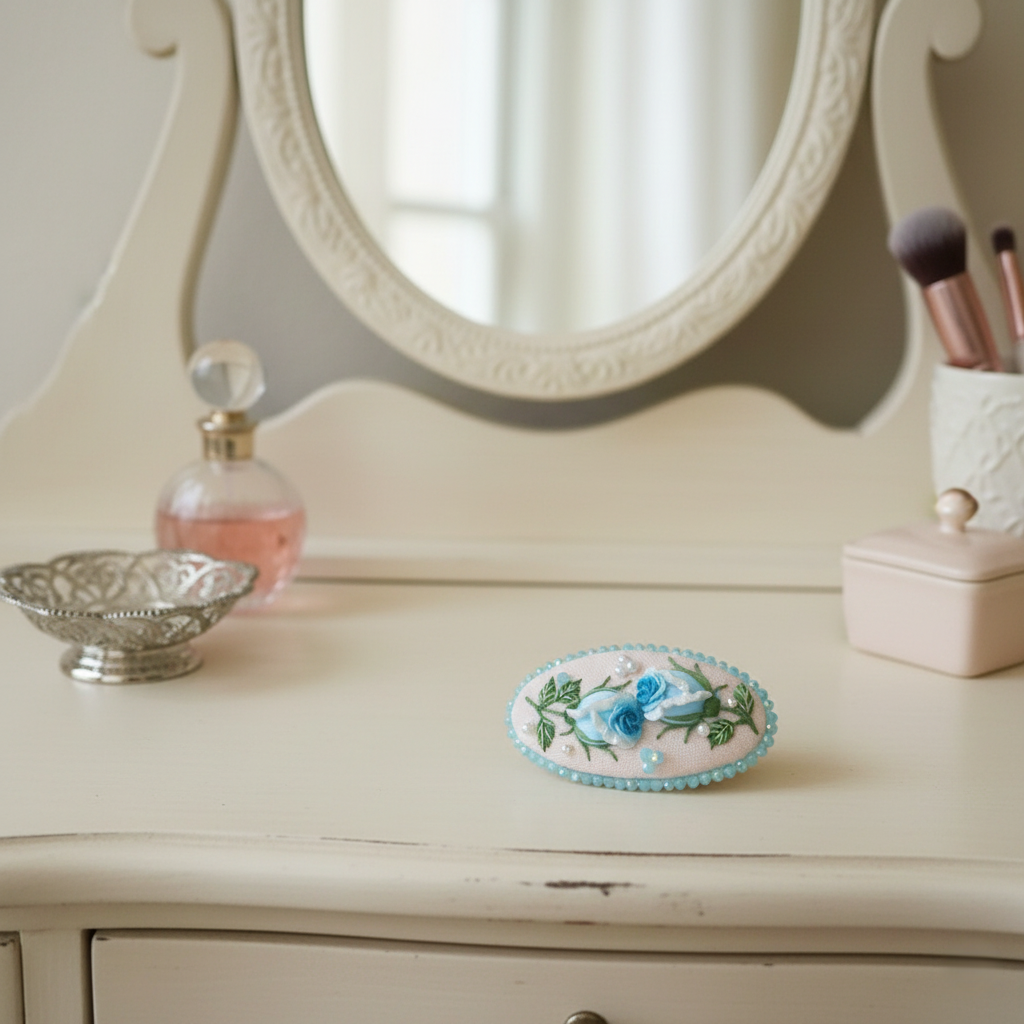 Hand Embroidered 3D Rose Hair Clip