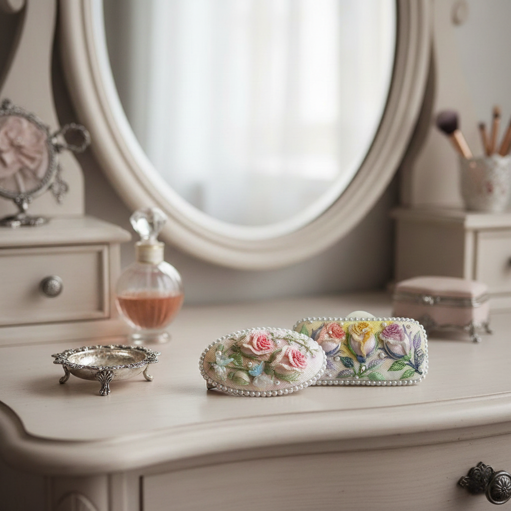 Artisan Embroidered Floral Hair Clip | Unique Handmade Gift for Girlfriend, Bridesmaid