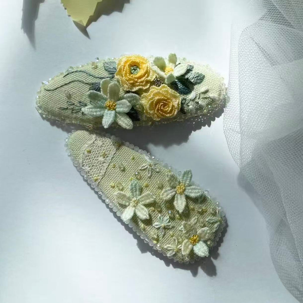 A Love Story for Your Hair: Hand-Embroidered Rose Clip