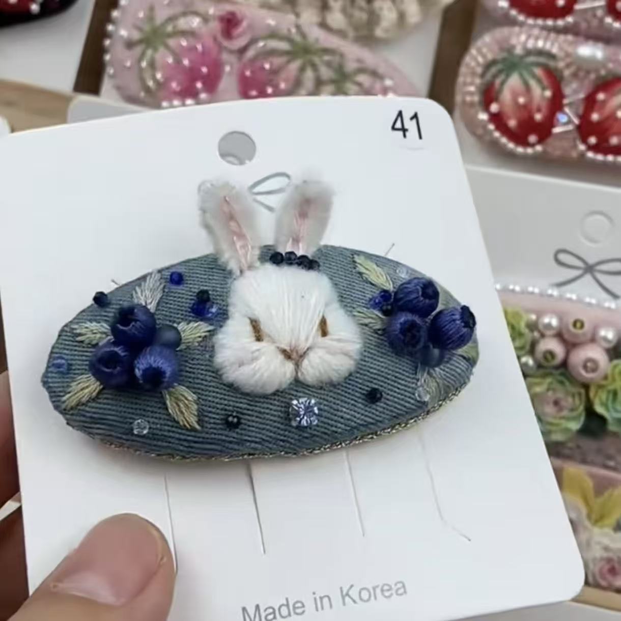 Cute handmade rose and rabbit hair clip crafted purely by hand